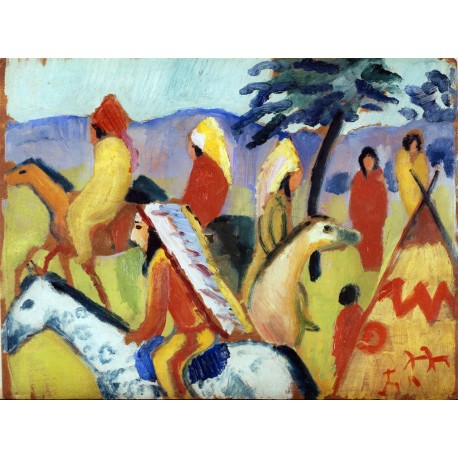 Indios montando y tienda, Macke, Algomasquearte