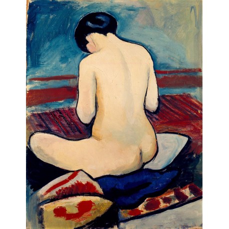 Desnudo sentado con Almohada, Macke, Algomasquearte